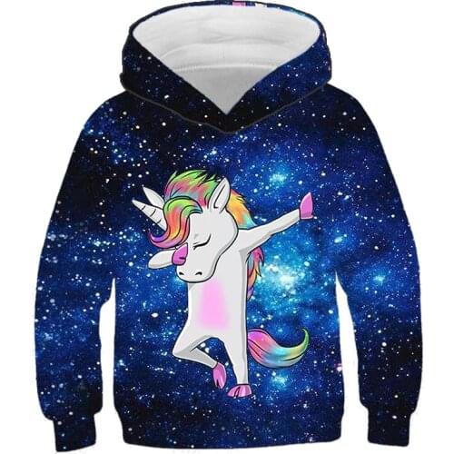Blue Harajuku Milky Way Cool Boy Girl Hoodies Beauty Rainbow Unicorn 3D Print Kids Sweatshirt Children Creativity School Wear