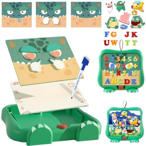 Kids Magnetic 3D Puzzles Toys DIY Drawing Board Dinosaur Monster Scenes Emotion Change Game Learning Spelling Educational Toys