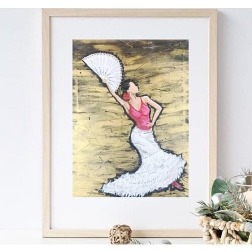 Spanish Flamenco Dancer Hand-painted Art Oil Painting Canvas Poster Abstract Woman Dancing Prints Wall Picture Decor Dance Gift
