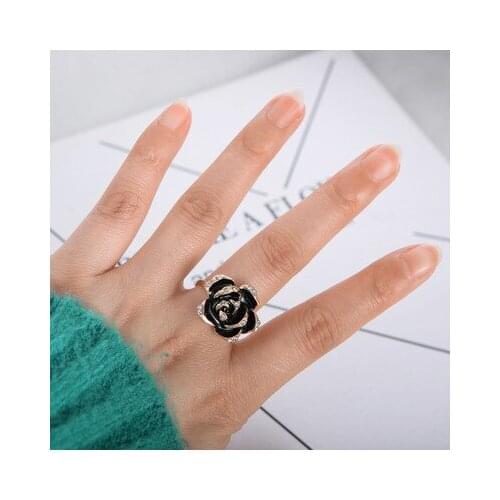 Hot Sale Fashion Jewelry Rings Black Rose Flower Opening Rings Index Finger Adjustable Rings For Woman Free Shipping