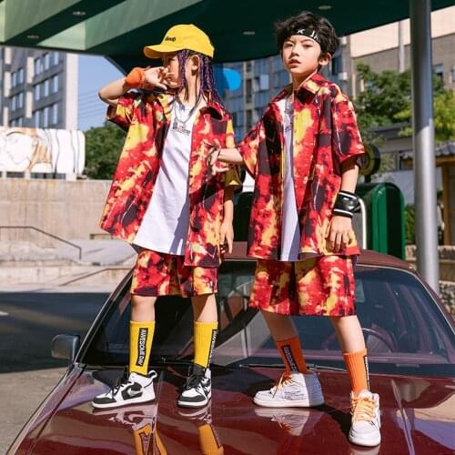 Street Dance Suit Children Jazz Dance Costumes Summer Boys Girls Hip-Hop Tie-Dye Short Sleeved Streetwear Hiphop Clothes DQS7464