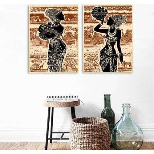 Beautiful African Girl Print Vintage Poster Wall Art Canvas Painting Africa Landscape Wall Pictures for Living Room Home Decor