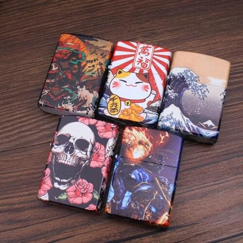 Zorro brass kerosene grinding wheel lighter personality creative five-sided color printing lucky cat animal skull animal smoking