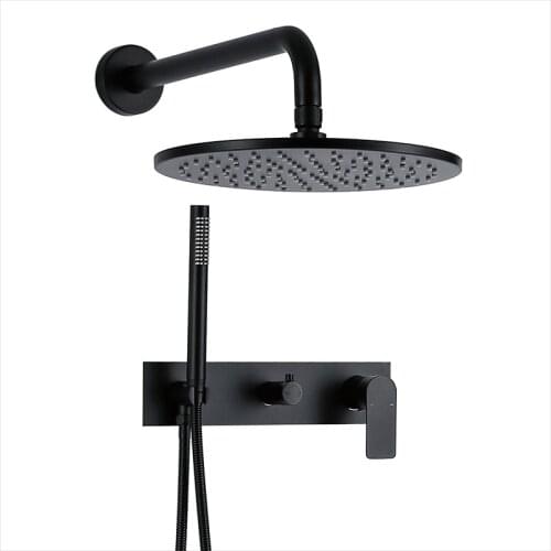 Brass Black Bath Shower Faucets 10" Rain Shower Head Bathroom Shower Set Diverter Mixer Valve Shower System Wall/ceiling Mounted