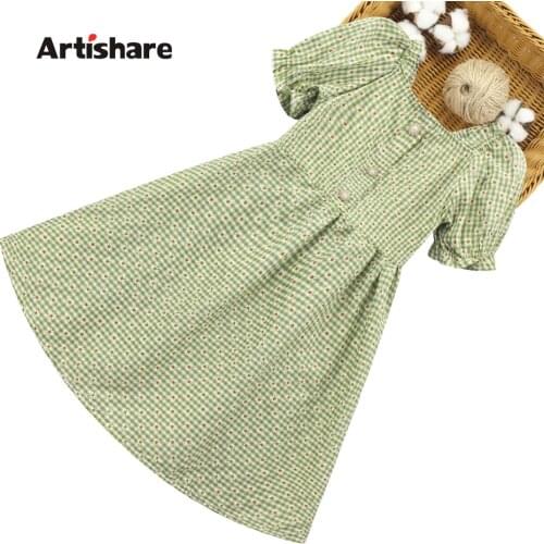 Summer Dress Girl Plaid Pattern Girls Dresses Floral Kids Dress Casual Style Childrens Costumes For Girls 6 8 10 12 14