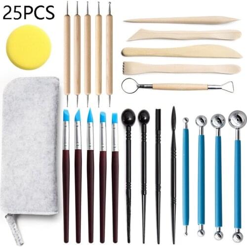 Pottery Tools 25-piece Set, Clay Dot Painting Tool, DIY Handmade Pottery Auxiliary Carving Knife, Storage Bag Clay Tools