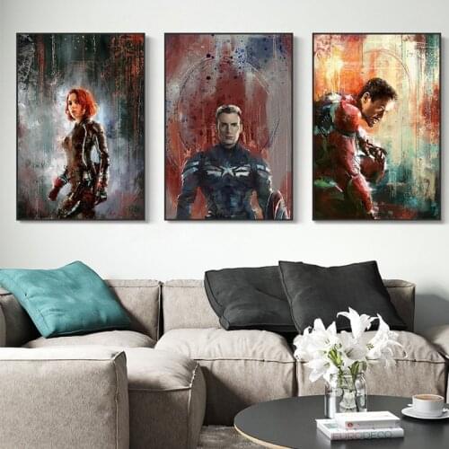 Mural Avengers Superheroes Iron Man Poster and Print Marvel Captain America Wall Art Picture for Living Room Home Decoration
