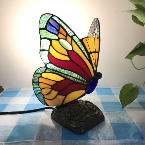 Stained Glass Tiffany Butterfly Lamps Bedroom Bedside LED Butterfly Light for Table Night Fixtures With US/EU Plug In E27