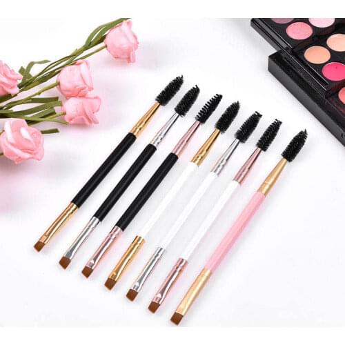 Wholesale 50pcs Double Head Eyebrow Brush Wooden Handle Eyelash Brush Oblique Brow Brush With Comb Makeup Tools Private Label