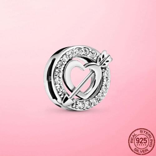 Reflection Clip New 925 Sterling Silver Asymmetrical Heart and Arrow Clip Charm fit Pandora Mesh Bracelet DIY Silver 925 Jewelry