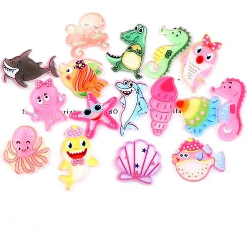 30Pc Resin Dolphin Shark Marine Life Paste Scrapbook DIY Craft Supplies Kids Hairpin Phone Shell Pendant Christmas Embellishment