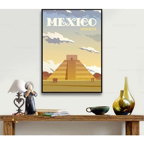 City Landscape Canvas Wall Art Painting Poster and Prints Chichen Itza Mexico Minimalist Travel Posters for Living Room Decor