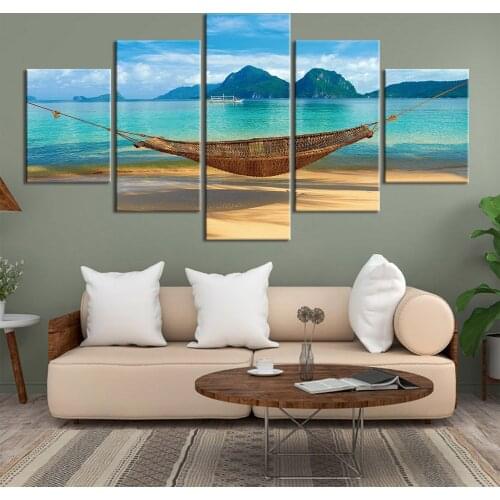 Sunset waves Poster Canvas Painting Wall Art Pictures Frame Decor 5 Piece Home Décor