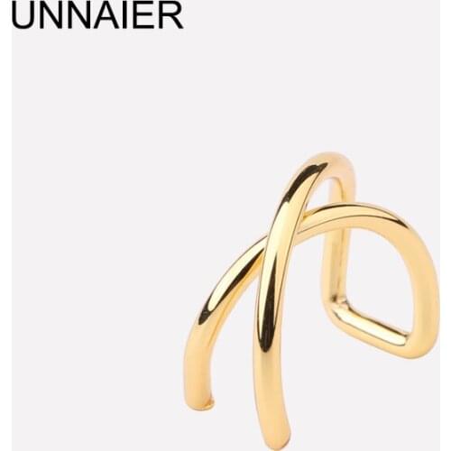 UNNAIER ear bone clip titanium steel simple cross shape no pierced earrings ear clip earrings gold rose gold steel
