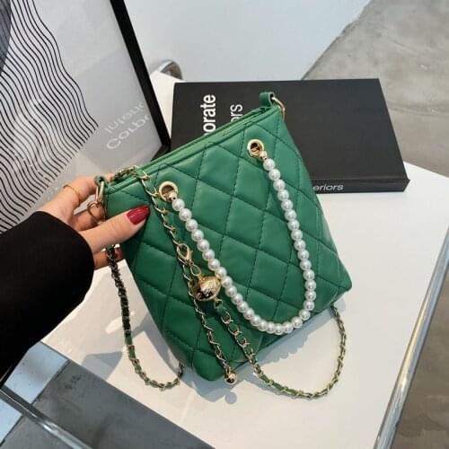 Diamond Lattice Crossbody Bags for Women Chain Shoulder Bag Women Leather Handbag Green Luxury Female Messenger Bags Vintage Sac