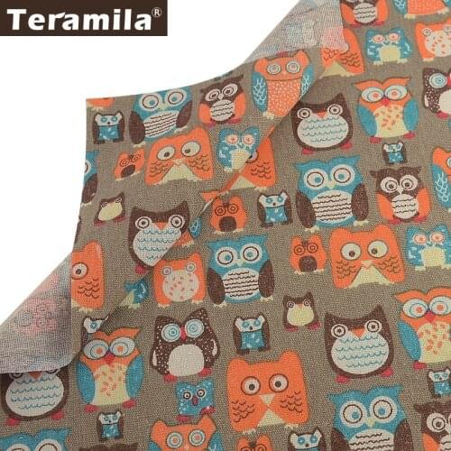 Teramila Hand Dyed Cotton Linen Fabric Owls Patterns Tissu DIY Tablecloth Material Curtain Sofa Cushion Cabas Telas By the Meter