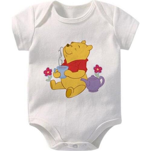 Winnie The Pooh Newborn Baby Clothes Short Sleeve Girl Boy Clothing Rompers Costumes White Cloth