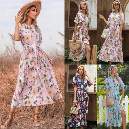 Dress платье летнее Summer Dresses For Women 2021 Short Sleeve Robe Femme Vestidos De Mujer Casual Ruffled Long Flower Printed