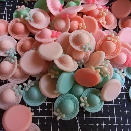 1pcs/lot resin flat back straw hat 21mm Cabochons Hair Bow Center DIY Christmas decration