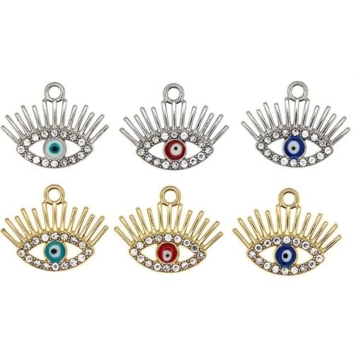 10pcs/lot Turkish Blue Eye Alloy Enamel Charms Long Eyelashes Demon Eye For Metal Earrings Bracelet DIY Jewelry Makings Findings