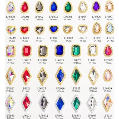 10PCS/WRAP Alloy Nail Charms Flat Bottom Metal Edging Gemstone 9*15cm Big Rhinestones Drop Rectangular Shape Fingernail Manicure