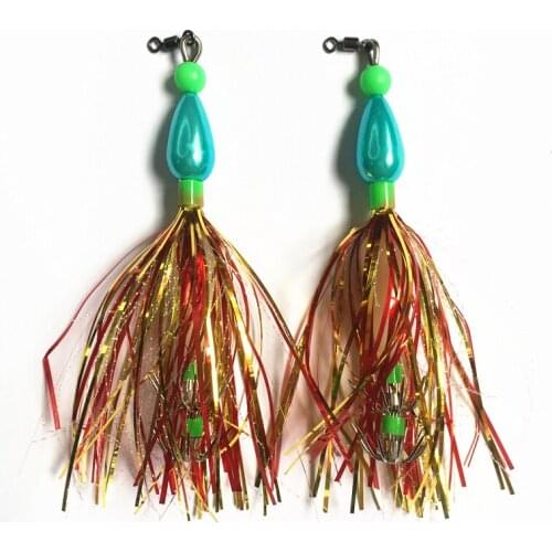 10Pcs Luminous Fishing Lure Squid Jigs Double Hook Skirt Jig Artificial Spinner Beard Fishing Tackle