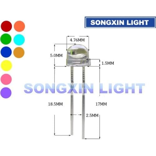 100pc 5mm straw hat led diode yellow red blue green white (4.8mm) leds Warm white Orange IR-940nm Pink UV Purple Ice Blue RGB