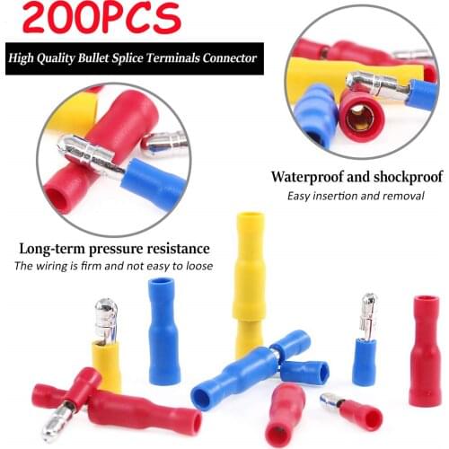 200pcs Bullet Shaped Female Male Wire Connector Electrical Crimp Terminal MPD FRD Bullet Audio Wiring Insulated Crimp Terminals