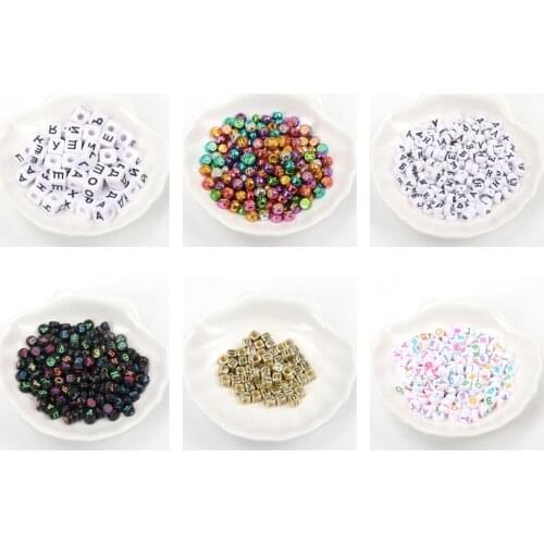300PCS Random Mixed White Russian Letters Alphabet Acrylic Cube Loose Spacer Beads For Kid DIY Jewelry Making