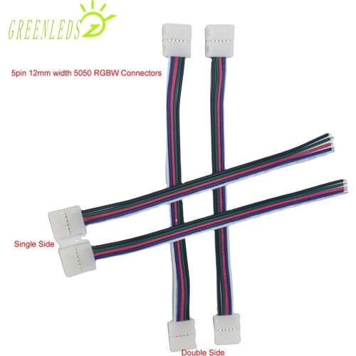 5pin12mm width single/double side LED strips Connectors No Welding15mm Length Cable Suitable for SMD5050 RGBW Color Strips