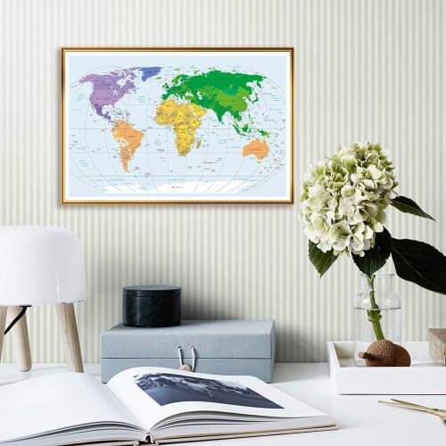 59*42cm The World Political Map Spray Canvas Painting Small Wall Art Poster Decorative Picture School Supplies Home Decor