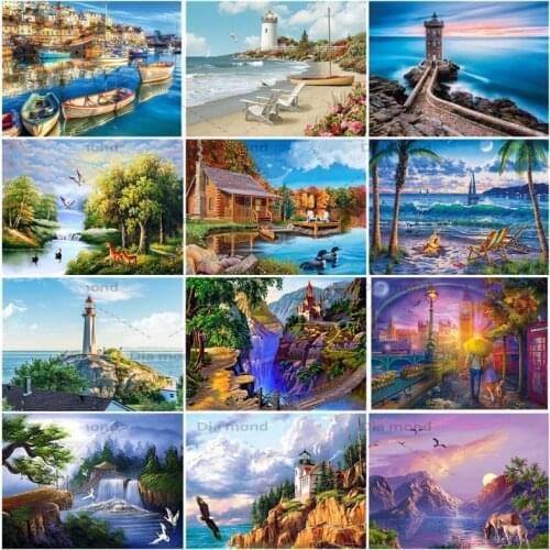 5D DIY Full Square/Round Diamond Painting Landscape Seaside Diamond Embroidery Cross Stitch Rhinestone Picture Home Decoration