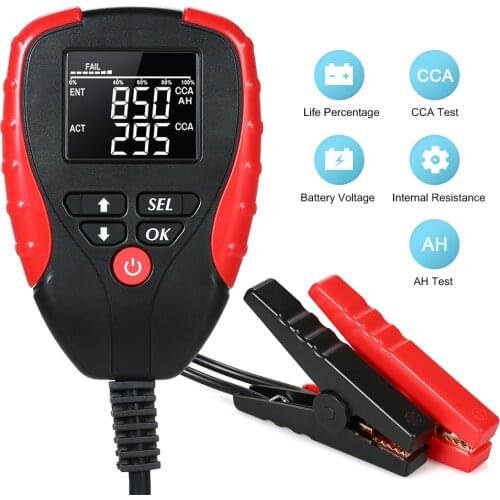 Digital 12V Car Battery Tester Automotive Battery Diagnostic Tester Vehicle Charging with AH/CCA Mode Load Tester Analyzer