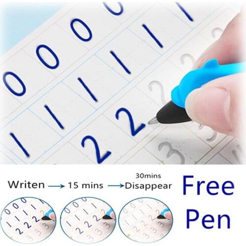 Free Gift Learning Number Word Math Magic Writing Paste Children 4 Books + Pen Kids Educational English Copybook Handwriting