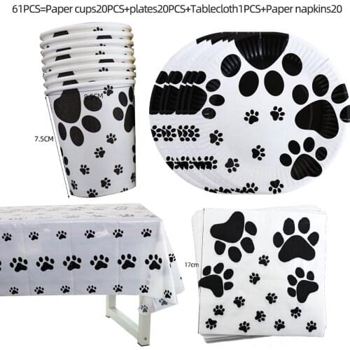 Dog Paw Pattern Paper Cup Plate Napkins Pennant Banners Pet Party Decoration Baby Shower Kids Birthday Party Favor Supplies