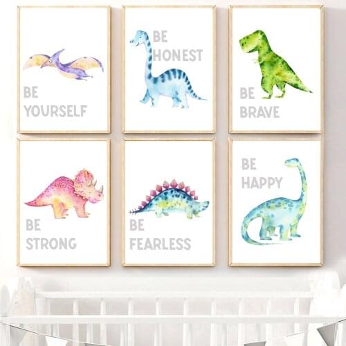 Dinosaur Inspirational quotes Nursery Wall Art Canvas Painting Nordic Posters And Prints Wall Pictures Baby Kids room Decoration