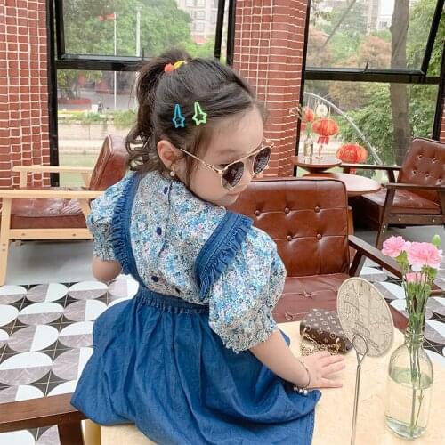 Baby girl denim dress 2021 summer girls jeans ruffle dresses japanese style kids girl clothes