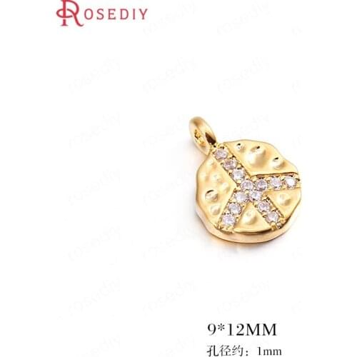 F214)6 pieces 9*12mm 24K Gold Color Brass with Zircon Symbol Charms Pendants High Quality Diy Jewelry Findings Accessories