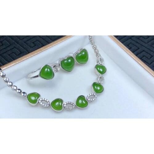 925 silver inlay and Tian Biyu set Exquisite jade, flawless j06