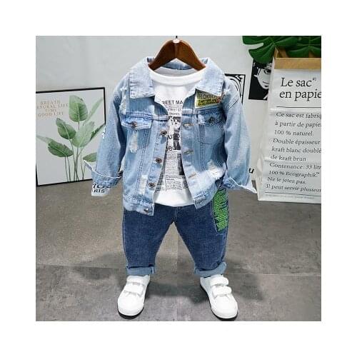 Baby Boys Denim Jacket Sets 2020 Autumn Fashion New Childrens Clothing Kids Boys Cowboy Jacket+t Shirt+jeans 3pcs Suit 2-7 Year
