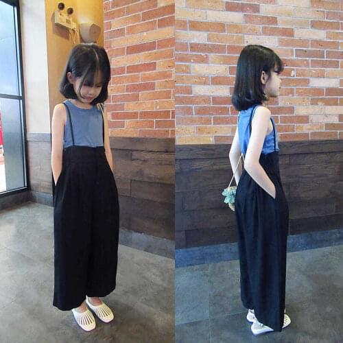 Girls' suit 2021 summer new high waist ice silk wide-leg pants strap jumpsuit vest two-piece suit baby girl clothes