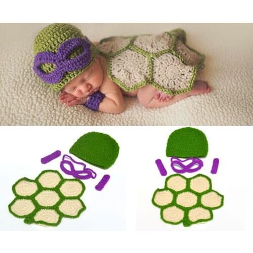 Newborn Photography Clothing Suit Cute Turtle Cape Hat Crochet Knitting Clothing for 0-6 Month Baby Photo Props Accessories