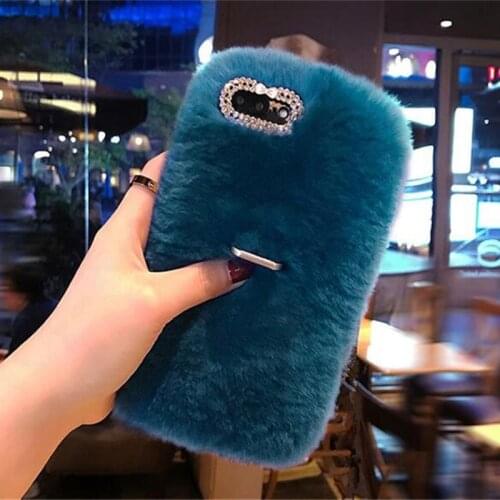 LaMaDiaa Furry Rabbit Fur Phone Cases For iPhone 6 6s Plus Capa With Ring Holder For iPhone 7 8 11 12 pro Plus Max Back Cover