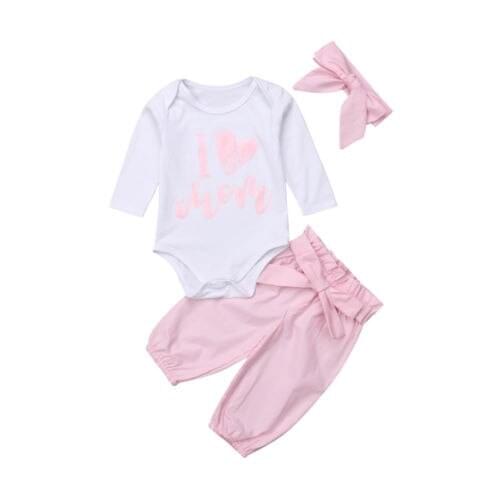 Cute Princess Baby Girl Long Sleeve Cotton White Sweet Tops Romper+Pink Pants+Headband Outfits Set Clothes Autumn