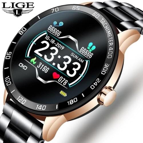 LIGE 2021 New steel band mens smart watch waterproof exercise heart rate monitor smartwatch fitness tracker for Android and IOS