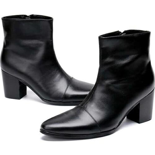 Winter mens shoes high heels genuine leather black botas hombre ankle military boots punk shoes chelsea boots men motorcycle