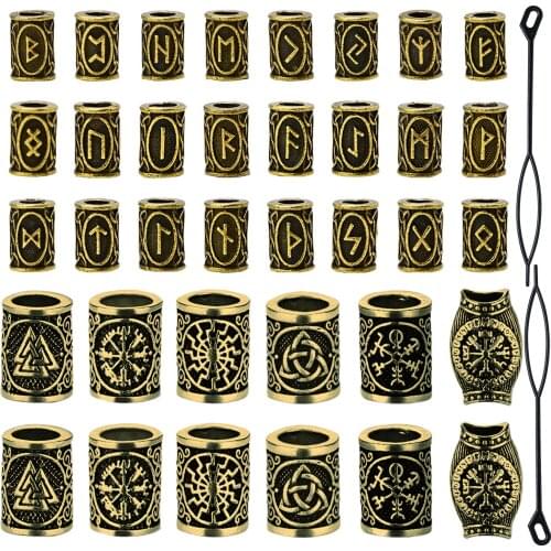 Nordic Rune Beads Mens Beard Wig Dirty Braid Buckle Hair Loop Scandinavian Rune Accessories Viking Amulet Jewelry