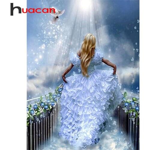 Huacan Diy Craft Diamond Painting Girl 5D Diamond Mosaic Full Portrait Pictures Of Rhinestones Craft Kit