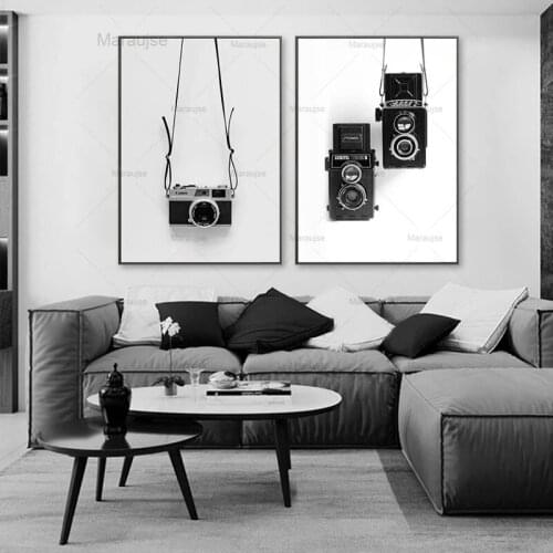 Nordic Back and White Wall Art Poster Vintage Camera Women Canvas Painting Modern Minimalism Picture for Living Room Home Decor