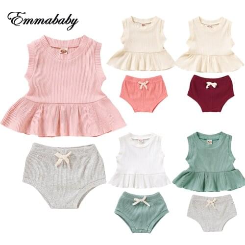 NEW 2020 Summer Newborn Baby Girls Ruffle Top Shorts Pants Cotton Outfits Sunsuit 2PCS Casual Set
